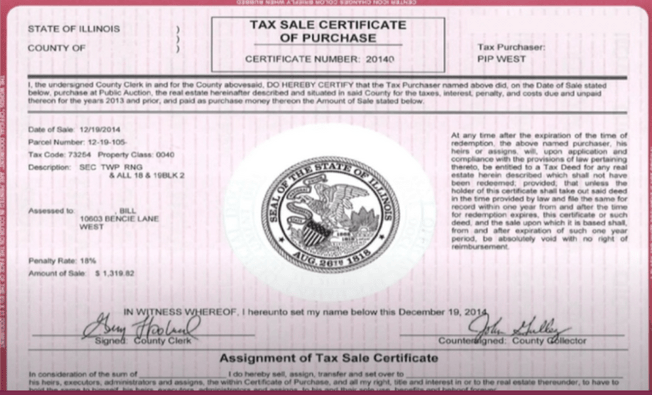 tax lien certificates are sold at tax lien auctions